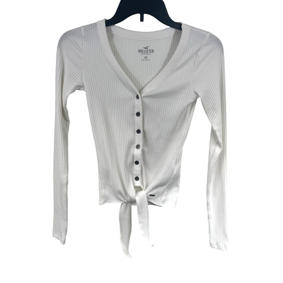 Hollister White Ribbed Henley Top XS Button A&F Elena Gilbert Bella Y2K Inspire - Picture 2 of 7
